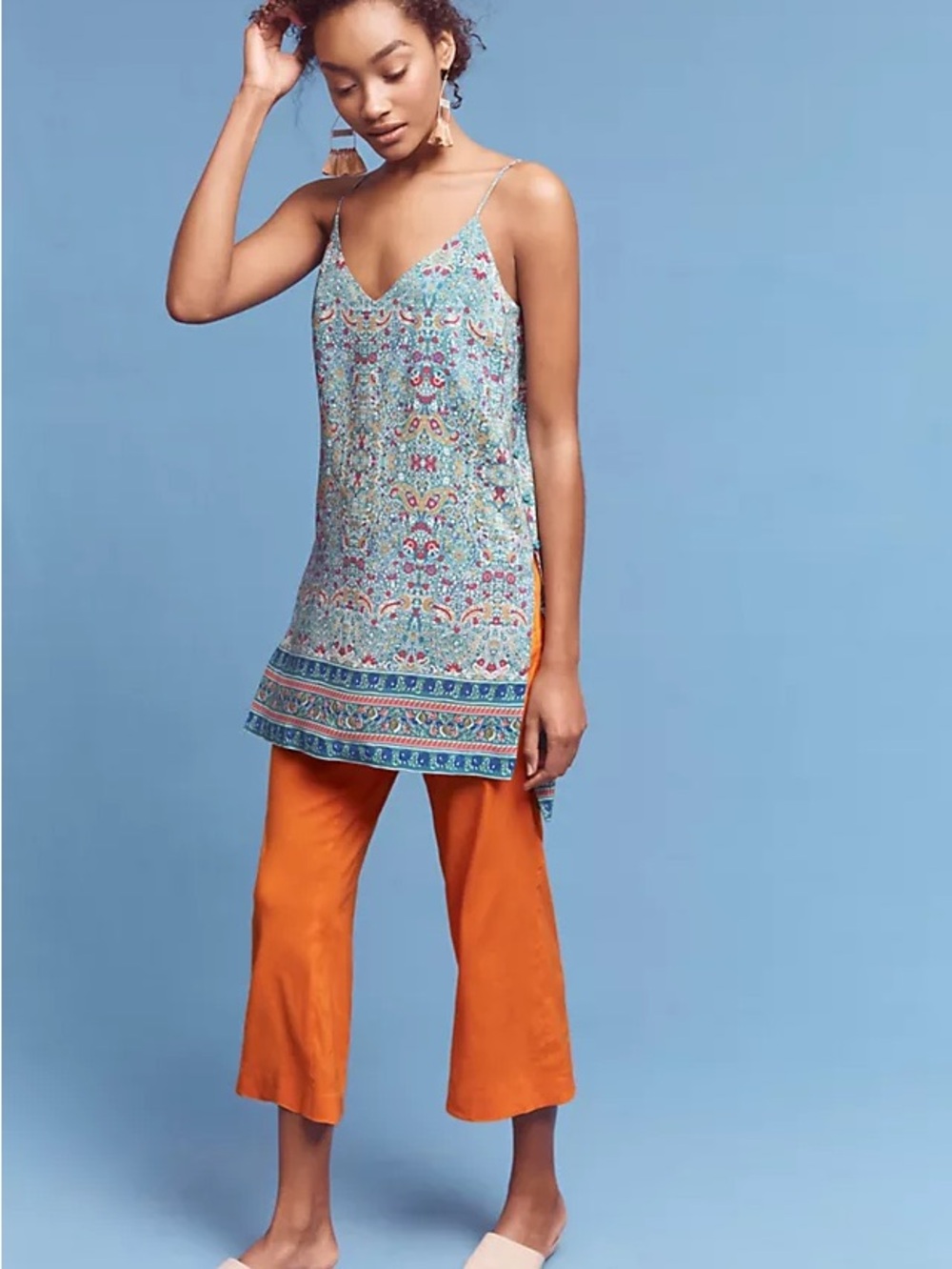 Anthropologie Maeve Boho Paisley Print Spaghetti Strap Tunic Top